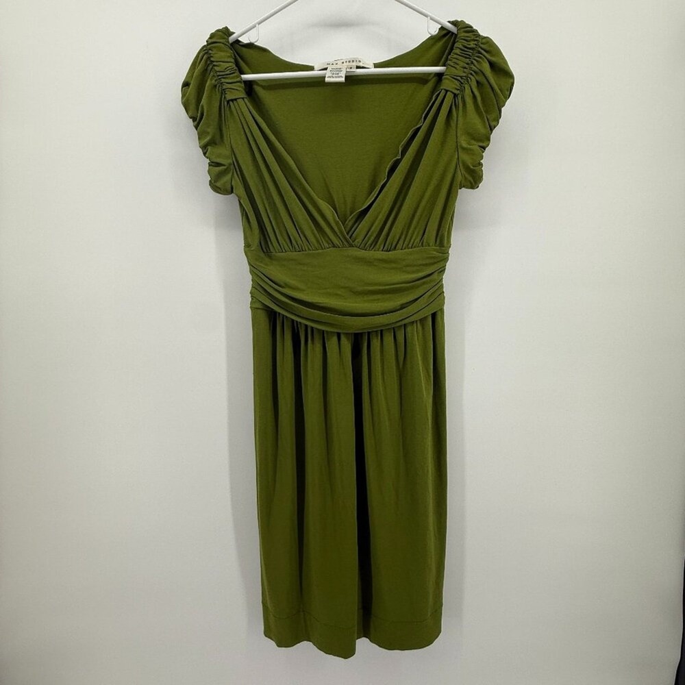 MAX STUDIO Boho‎ Green Vneck Fairy Grecian Tapered Midi Dress Flowy sz Small